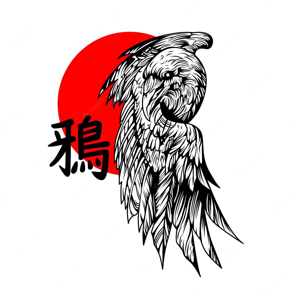 Picture of: Premium Vector  The raven japanese theme with kanji thats mean raven