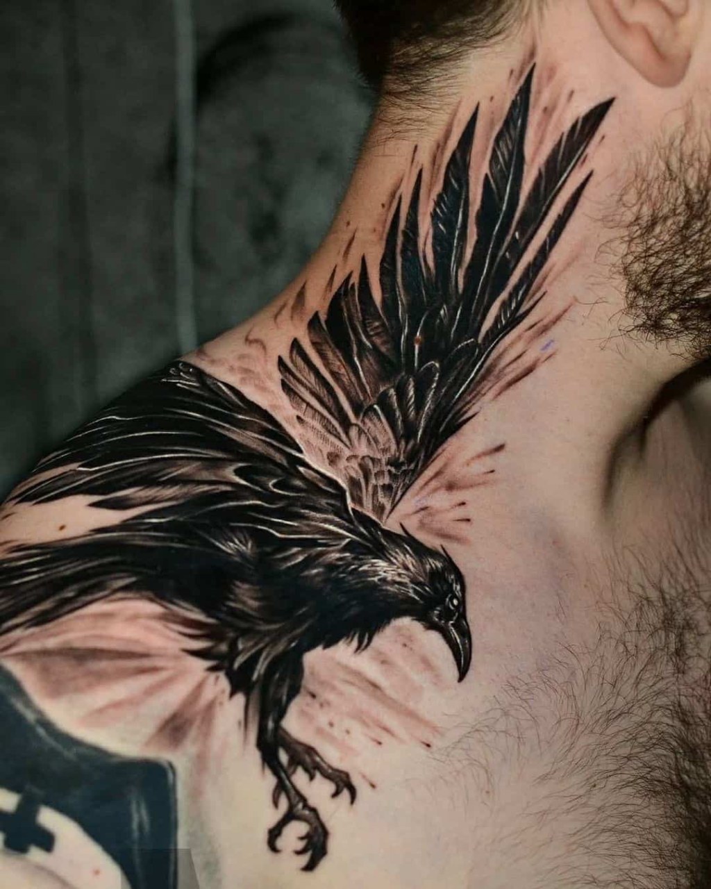 Picture of: Raven tattoo, Best neck tattoos, Neck tattoo for guys