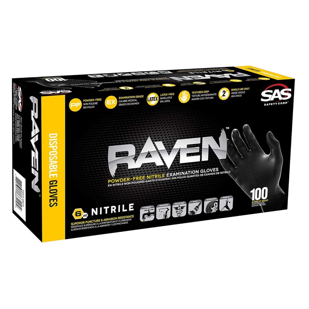 Picture of: SAS Safety  Raven Powder-Free Disposable Black Nitrile  Mil Gloves,  Double-Extra Large,  Gloves by Weight by SAS Safety