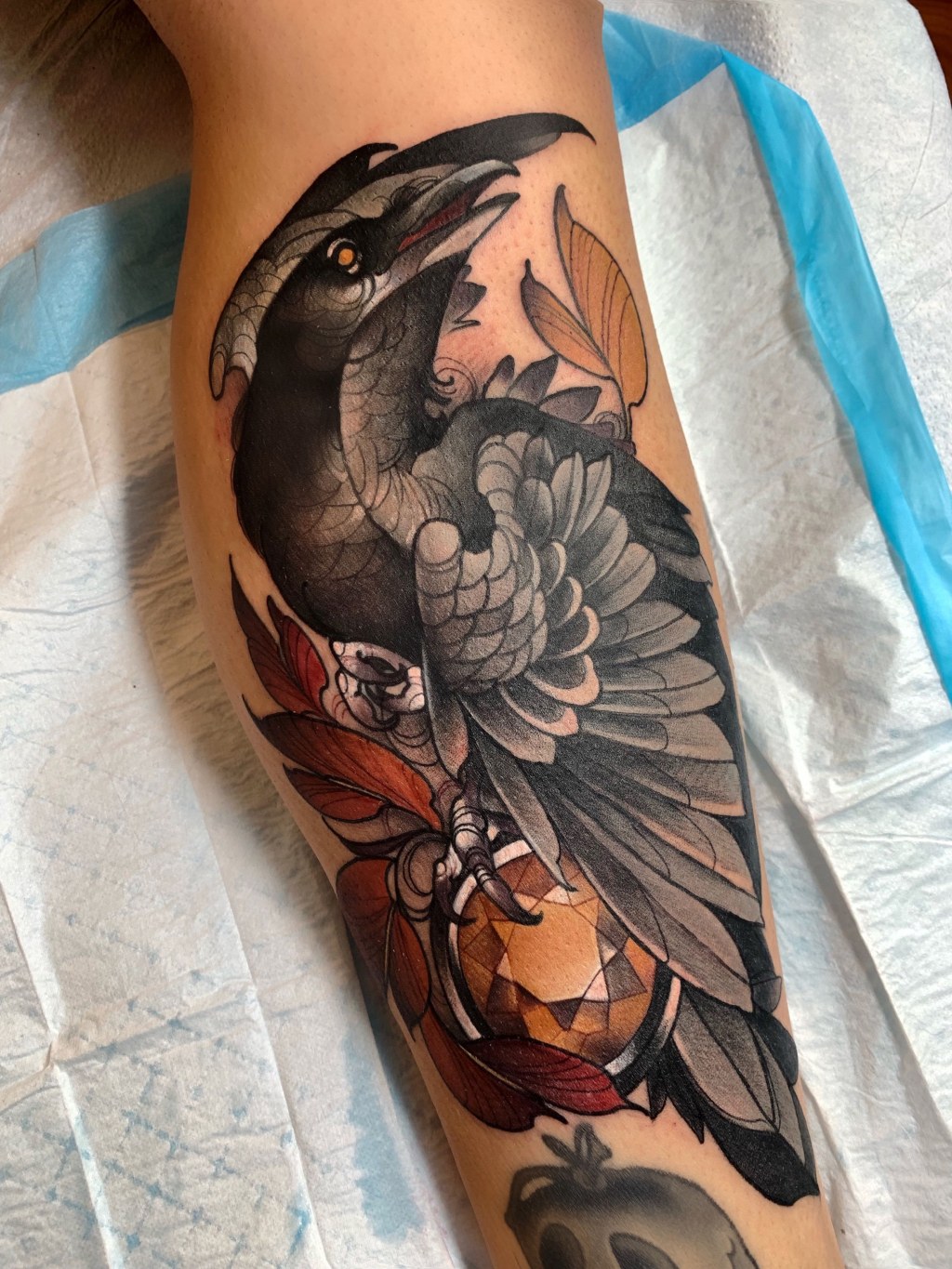 Picture of: Tattoo by @GiaRosetattoo  Raven tattoo, Traditional tattoo raven